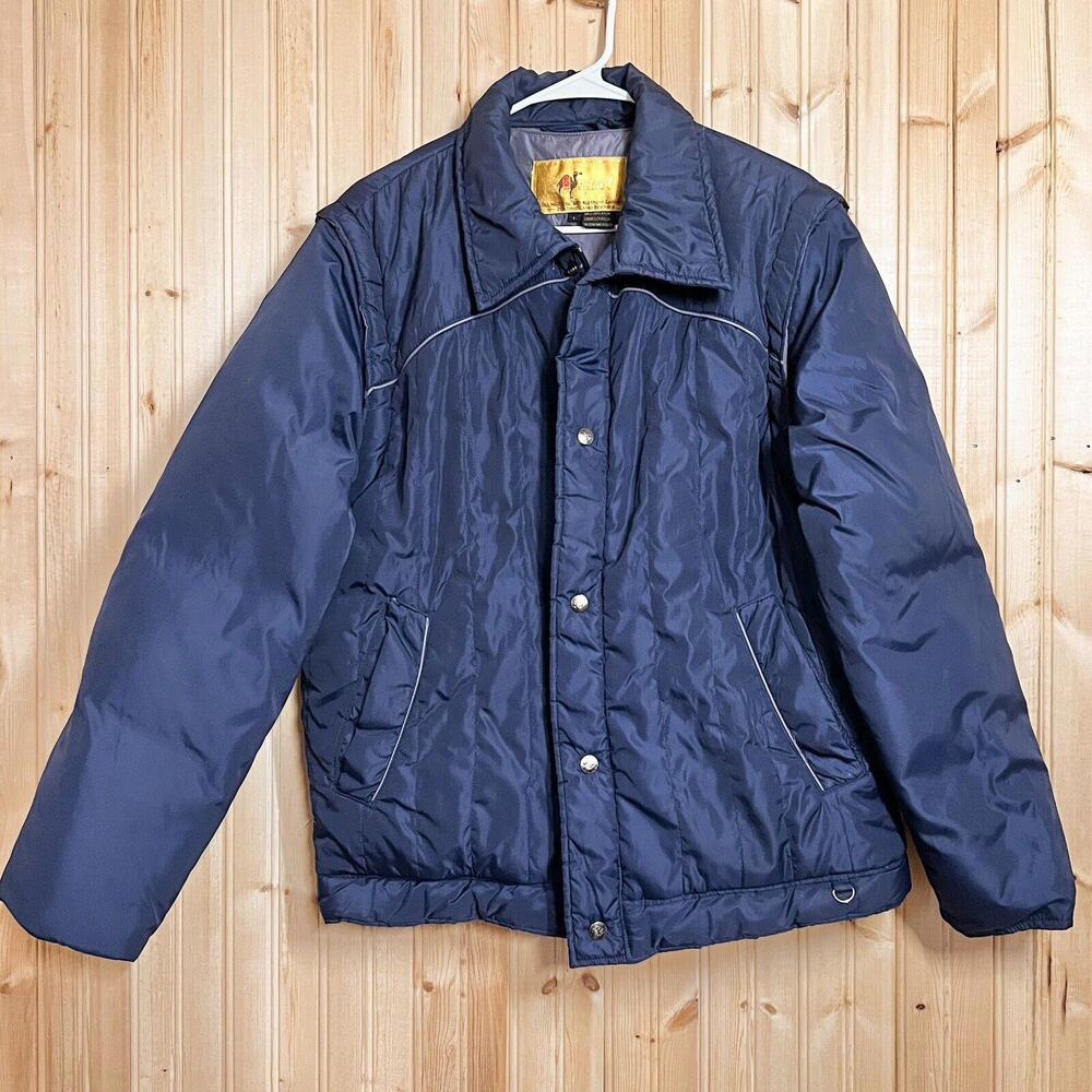 VTG Camel Brand Puffer Jacket and Vest HYBRID Mens L Blue Goose Down Button Up